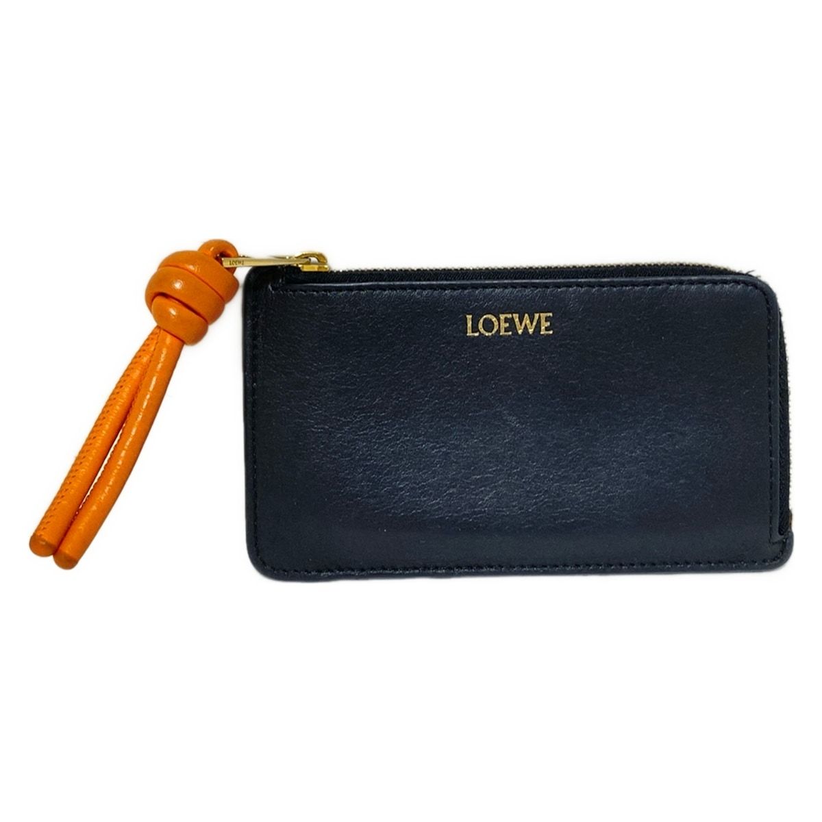 LOEWE ロエベ コインケース ノット コインカードホルダー 黒×オレンジ L字ファスナー|カードケース付き