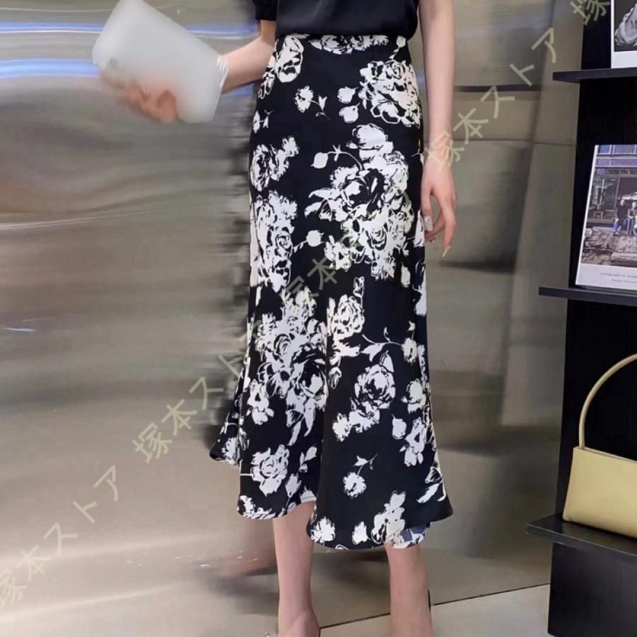 スカート フ マーメイドスカート シフォン タイトスカート 花柄 ボトムス レディース ミモレ丈スカート ミモレ丈 膝丈 ひざ丈 ハイウエスト 体型カバー