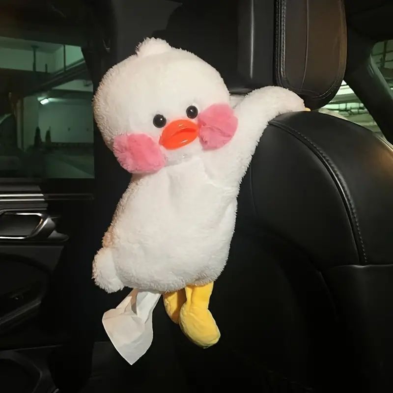 ぬいぐるみアニマルコレクション（フリース素材）可愛いアヒルの車用ティッシュボックス、かわいいハンギングカー用ティッシュボックス、クリエイティブな車の装飾アクセサリー min#