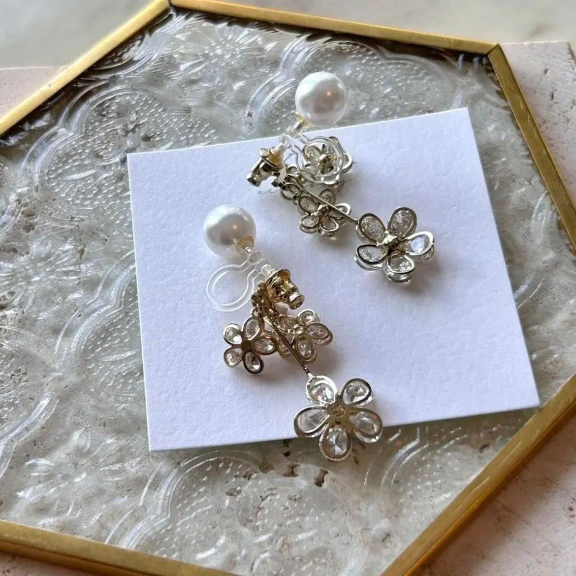 K14GP◇Pearl flower earring パールとフラワーのバックチャーム