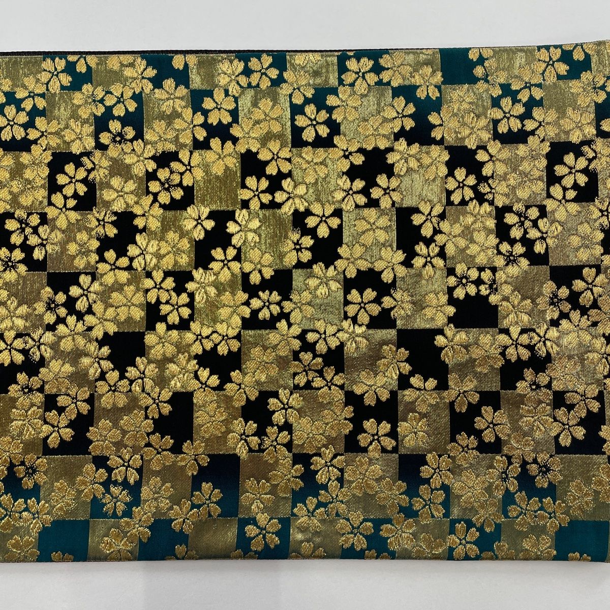 袋帯 美品 秀品 桜 市松 金糸 箔 金色 全通 正絹 【中古