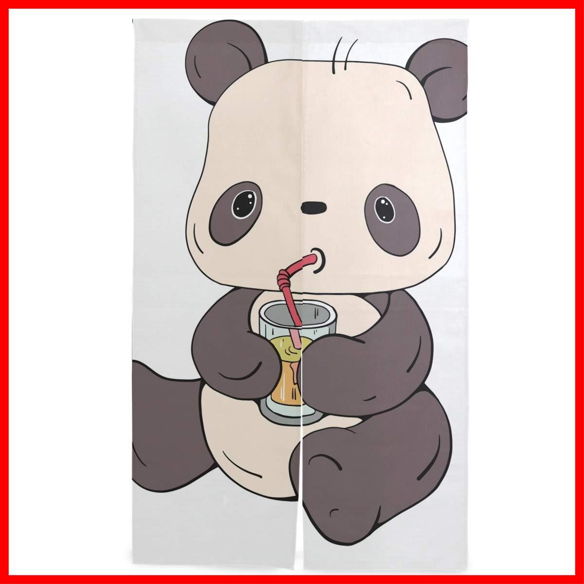 【特価商品】飲食店 玄関 かわいい インテリア ホワイト 白 出入り口 動物柄 アニマル パンダ レストラン 遮熱 間仕切り 家庭用 カーテン 綿 業務用 ロング 暖簾 おしゃれ 突っ張り棒付き 目隠し 遮光 86x143cm のれん KaariDream