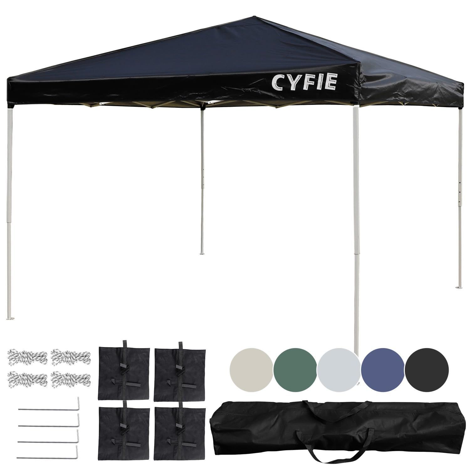 商品 CYFIE タープテント 3mx3m ワンタッチ 大型 日除け 高耐水 3階段高さ調節 簡易設営 アウトドア キャンプ BBQ イベント 運動会 収納袋付き ブラック