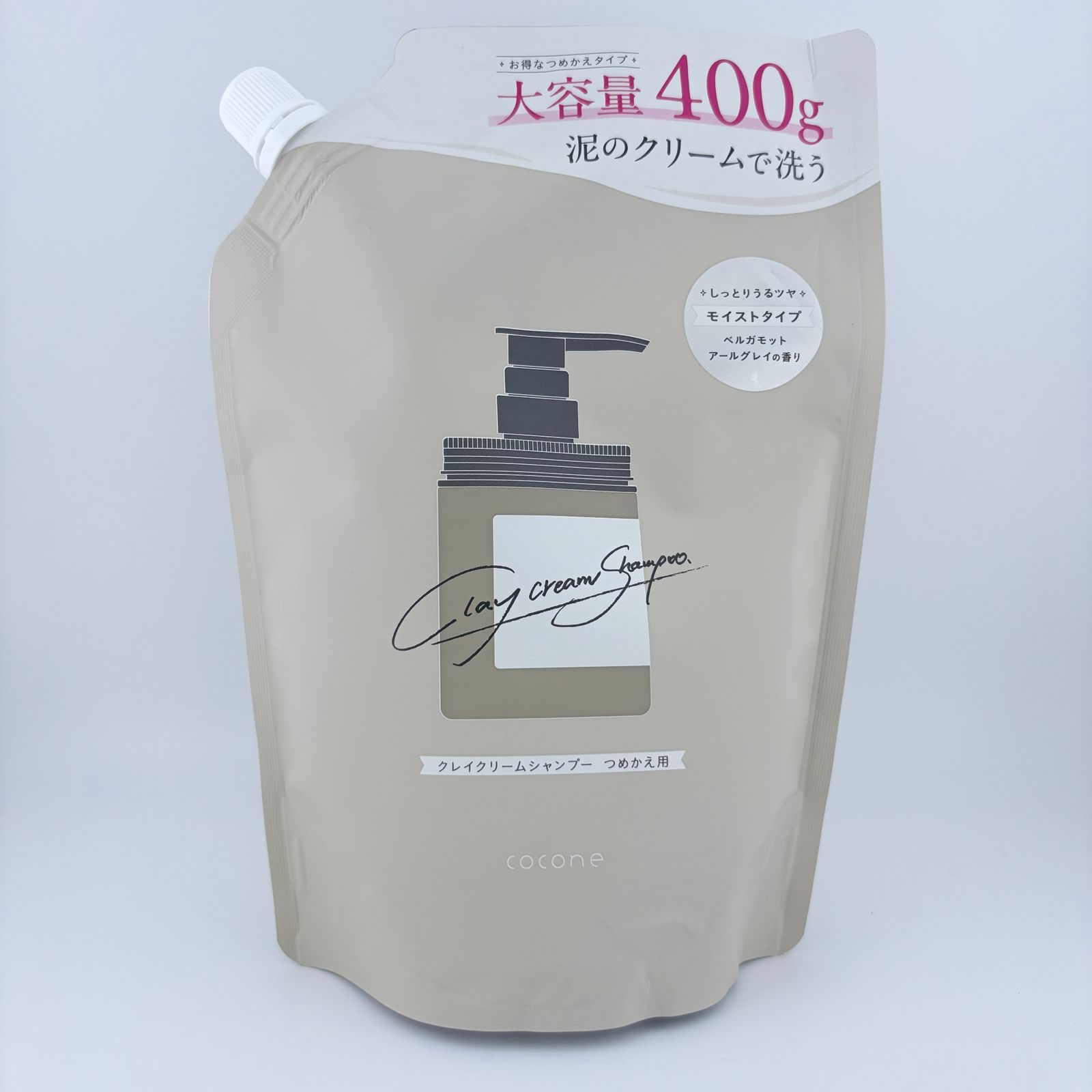 セット cocone クレイクリームシャンプー 泡立たないクリームシャンプー モイストタイプ ベルガモットアールグレイの香り エコパック つめかえ用 400 g