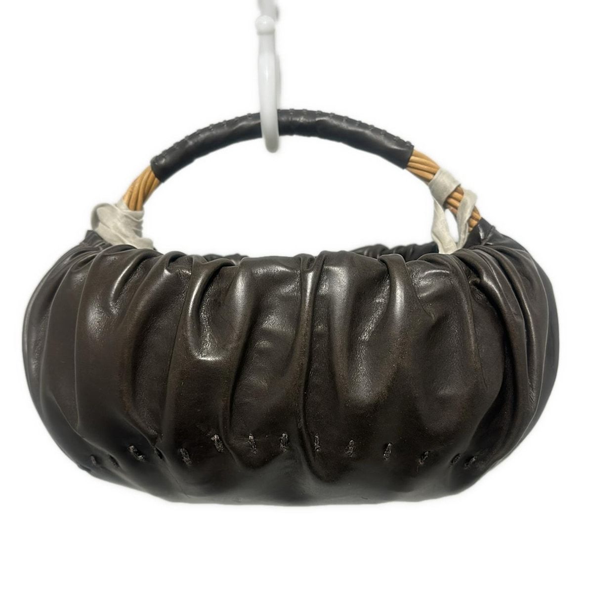 エバゴス ebagos ハンドバッグ ラタン×麻×レザー ベージュ×黒 かごバッグ バッグ ebagos(エバゴス) ハンドバッグ - ダークブラウン かごバッグ レザー