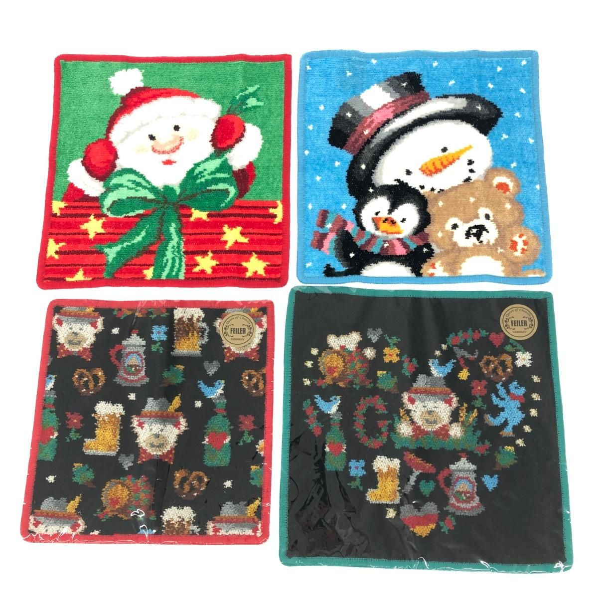 【人気商品】フェイラー FEILER 限定販売品　ハンカチ 美品 FEILER フェイラー タオルハンカチ マルチカラー クリスマス