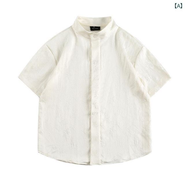 メンズ ファッション 服 男性用 オシャレ シンプル 大人 かっこいい 大きいサイズ ストリート 紳士服 夏 トップス スタンドカラー 半袖 シャツ チュニック スーツ 唐 スーツ ジャカード シャツ