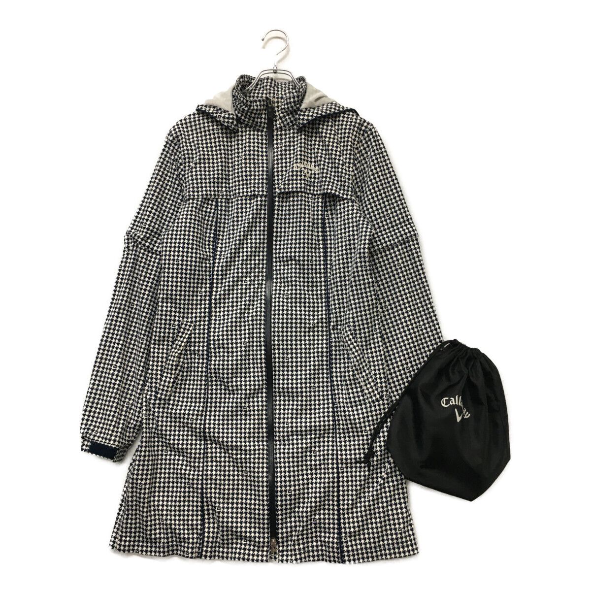 中古 レディース キャロウェイ Callaway レインワンピース L 紺×白 ネイビー×ホワイト 千鳥格子 2WAY 収納袋付き