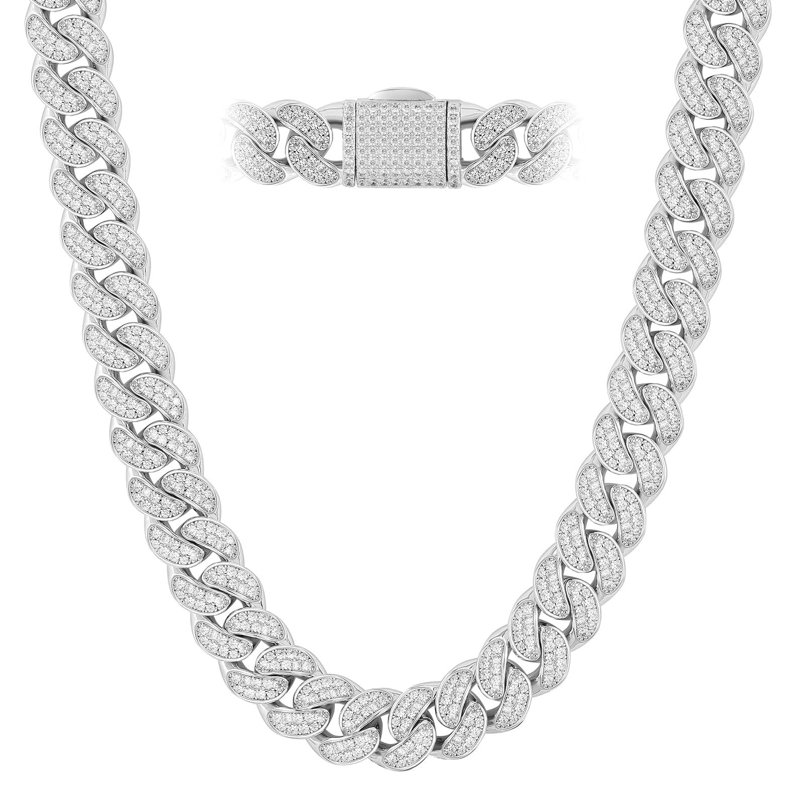 KRKC-CO 喜平ネックレス ジルコニア マイアミ キューバンチェーン 12 18mm 14K金メッキ CZダイヤ 太目 メンズネックレス チョーカー ヒップホップ ダンサー ラッパー アクセ