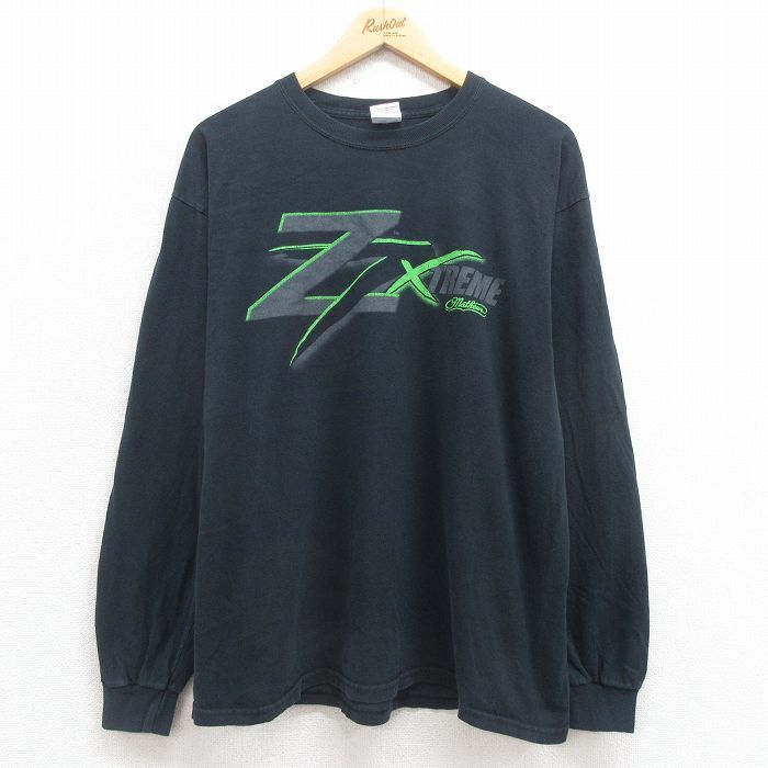 XL/古着 長袖 ビンテージ Tシャツ メンズ 00s ZX コットン 黒 ブラック