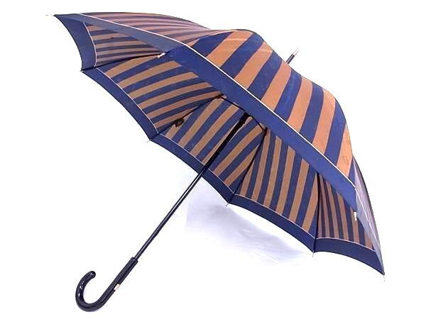 【y.t】フェンディ　傘　雨傘　ズッカ柄　木製手元　ネイビー×ブラウン y.t様専用】フェンディ 傘 雨傘 ズッカ柄 木製手元 ネイビー