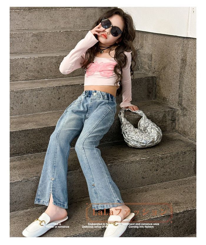 LALA出品 ワイドパンツ デニムパンツ デニム キッズ 女の子 ジーンズ