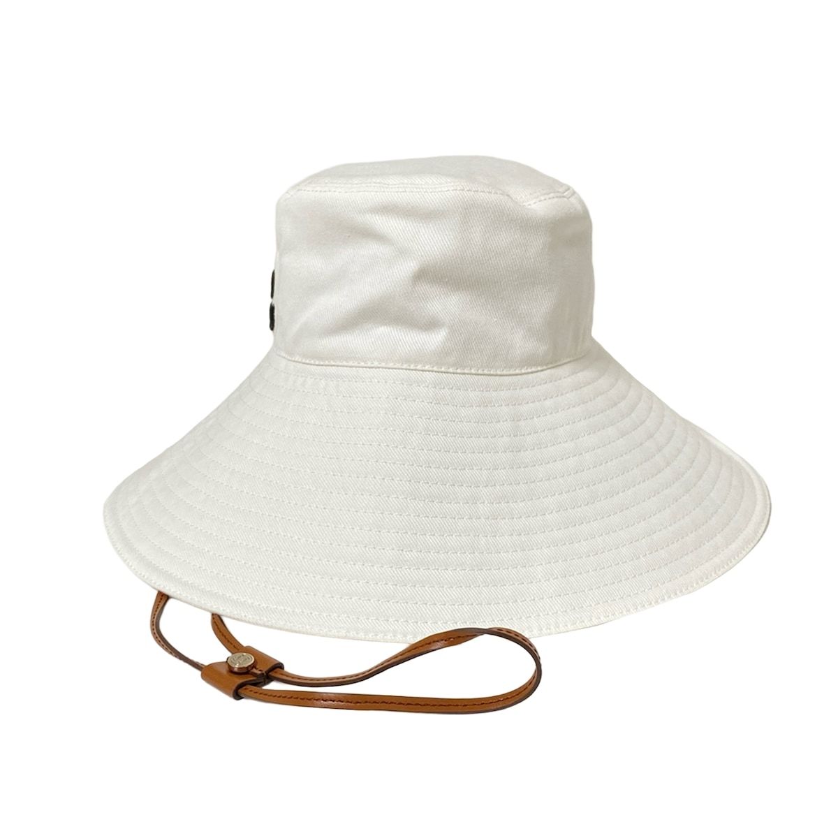 miumiu ミュウミュウ ハット S - 白×黒×ダークブラウン ロゴ コットン レザー