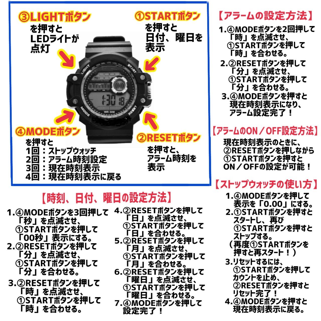 16送料無料 ＡＯＳＵＮ 腕時計デジタル多機能LEDブラック×メタルゴールド-4