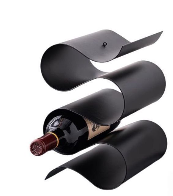 ワインラック ワインボトルホルダー 置物 オブジェ 波型 三段収納 エレガント おしゃれ 冷蔵庫 実用的 リビング 金属 キッチン ブラック 黒