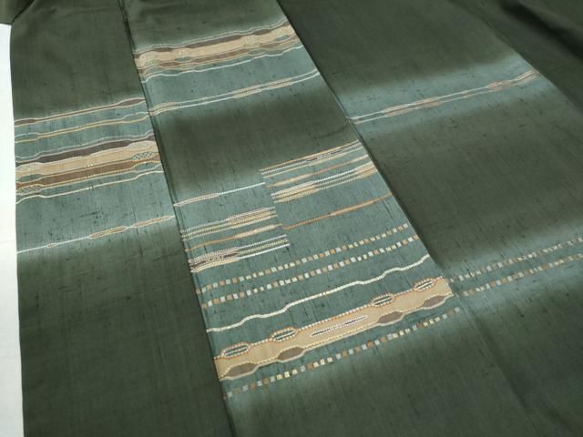 平和屋着物○希少 訪問着 紬地 めがね織 横段文 金糸 ますいわ屋扱い  