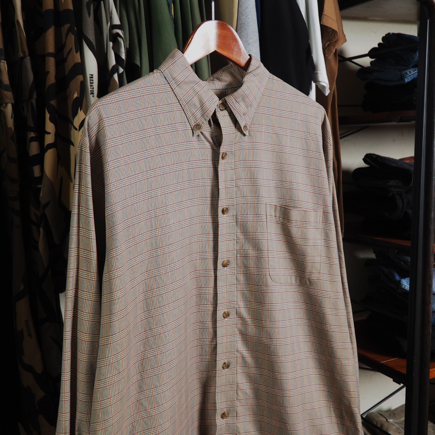 90s シャツ LANDS END ランズエンド グレンチェク ボタンダウン ヴィンテージ L