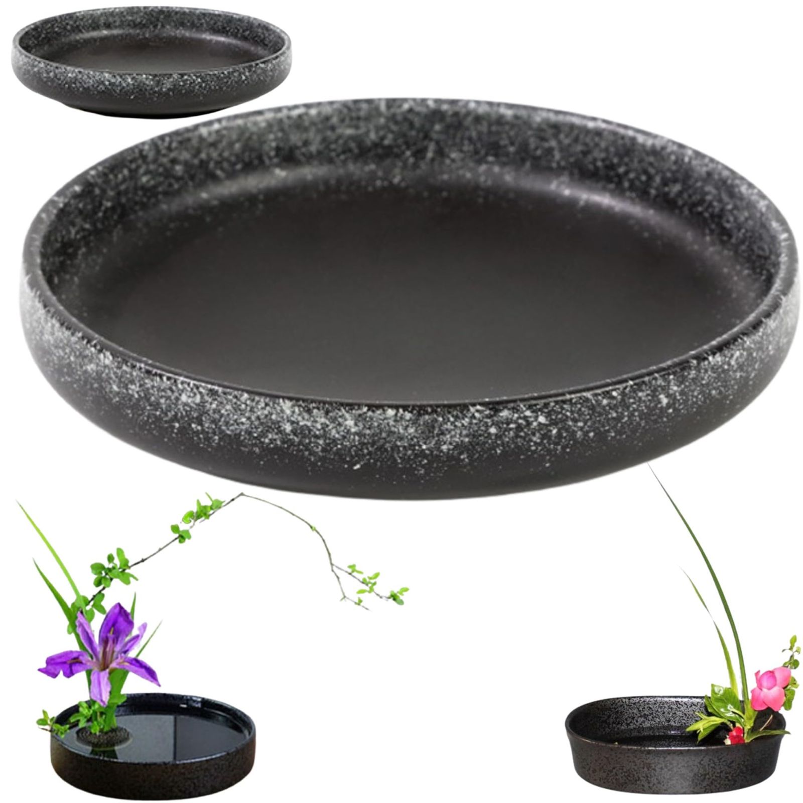 merrytime 生花用の花器 華道 花器 花瓶 フラワーアレンジメント 生け花 生け花用花器 陶器花入れ いけばな道具 華道用花器 生け花花器 花材 高台付き 降雪 [高台付き 降雪色]