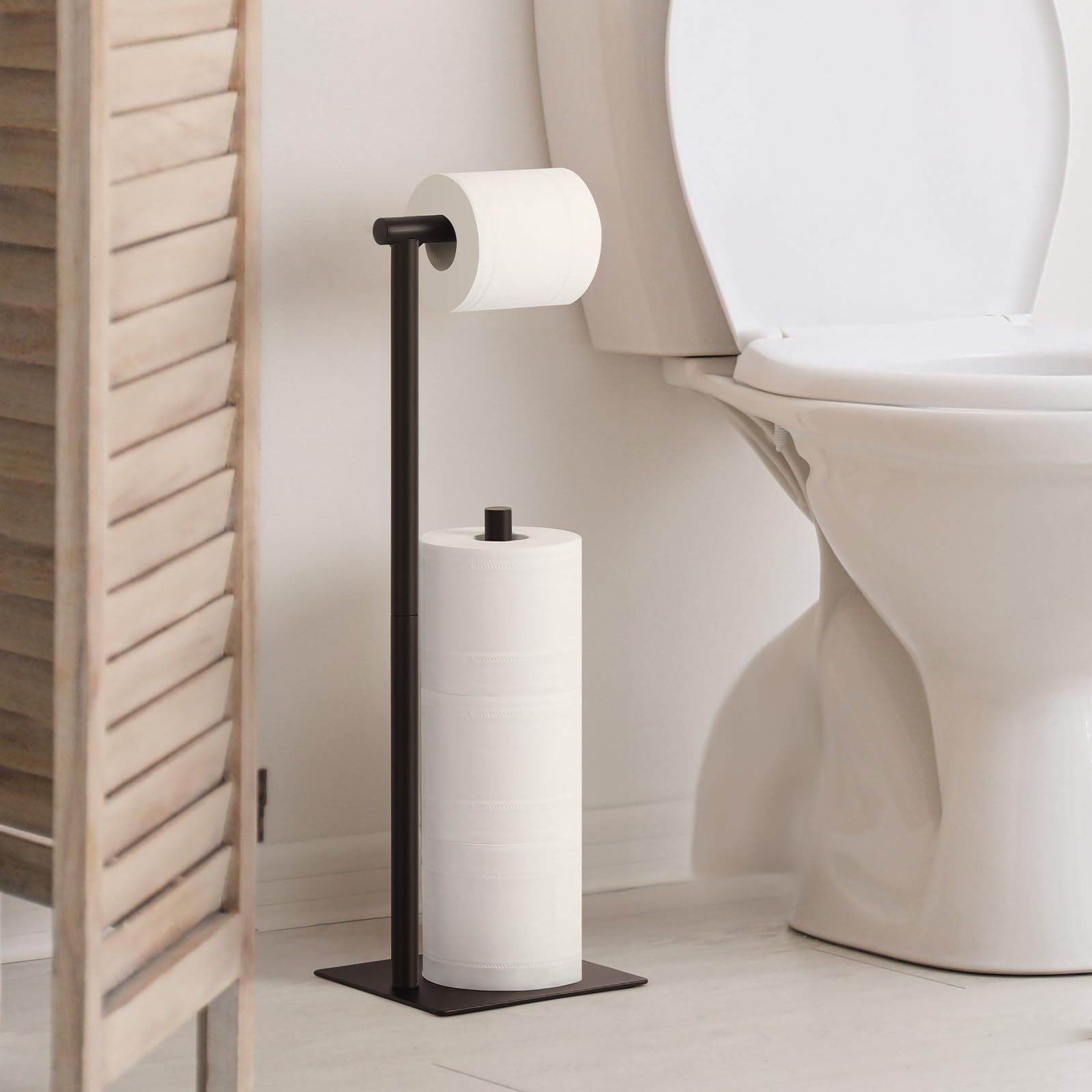 送料無料 新品 トイレットペーパー ホルダースタンド コアレス対応 ペーパーホルダー スチール 金属製 ストックホルダー ストッカー 黒 コアレストイレットペーパー ホルダーの通販