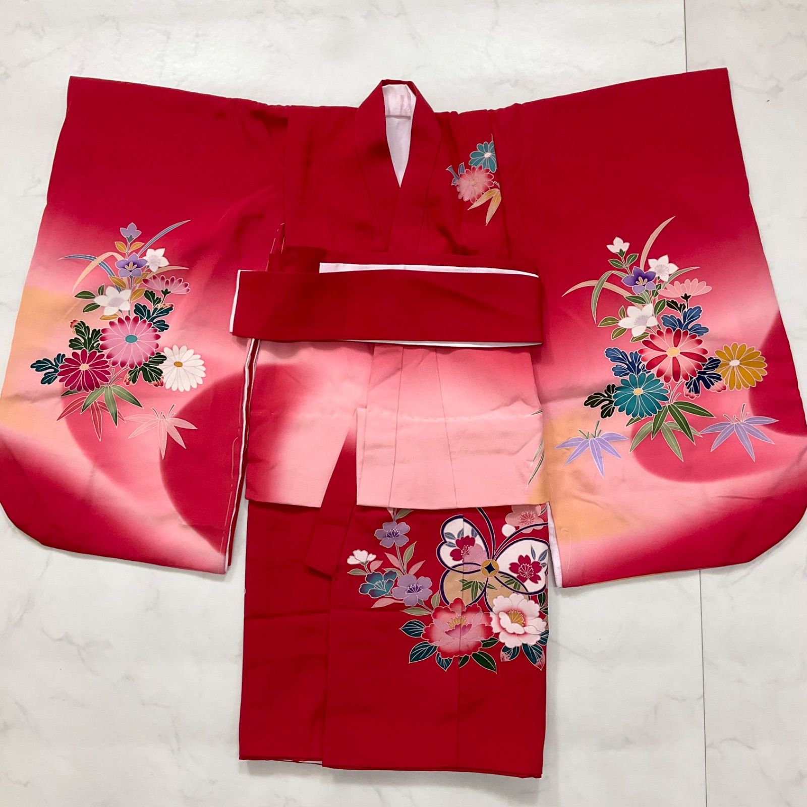 ◇kimono+one◇美品◇3歳用◇子供着物◇正絹◇赤◇長襦袢付き◇七五三