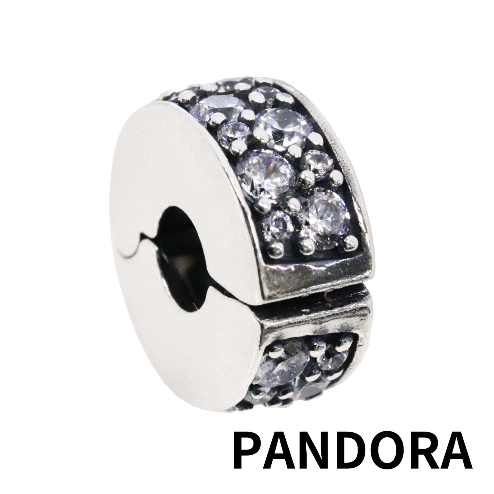 ☆【新品・正規品】ボックス・ショッパー付 PANDORA(パンドラ) ☆クリアパヴェ クリップ チャーム シルバー☆ カスタマイズアクセ スターリングシルバー シルバー925  ブレスレット ブランド アクセサリー 東京発送