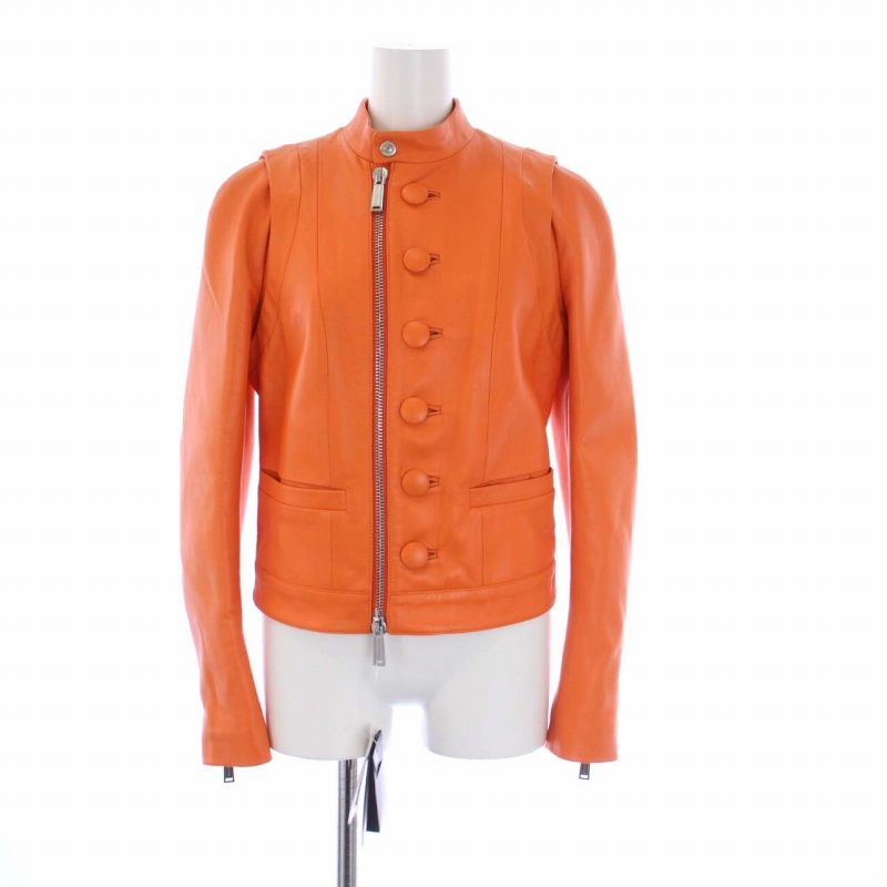 ディースクエアード DSQUARED2 シングル ライダースジャケット ラムレザー 羊革 38 M オレンジ |KH GY29