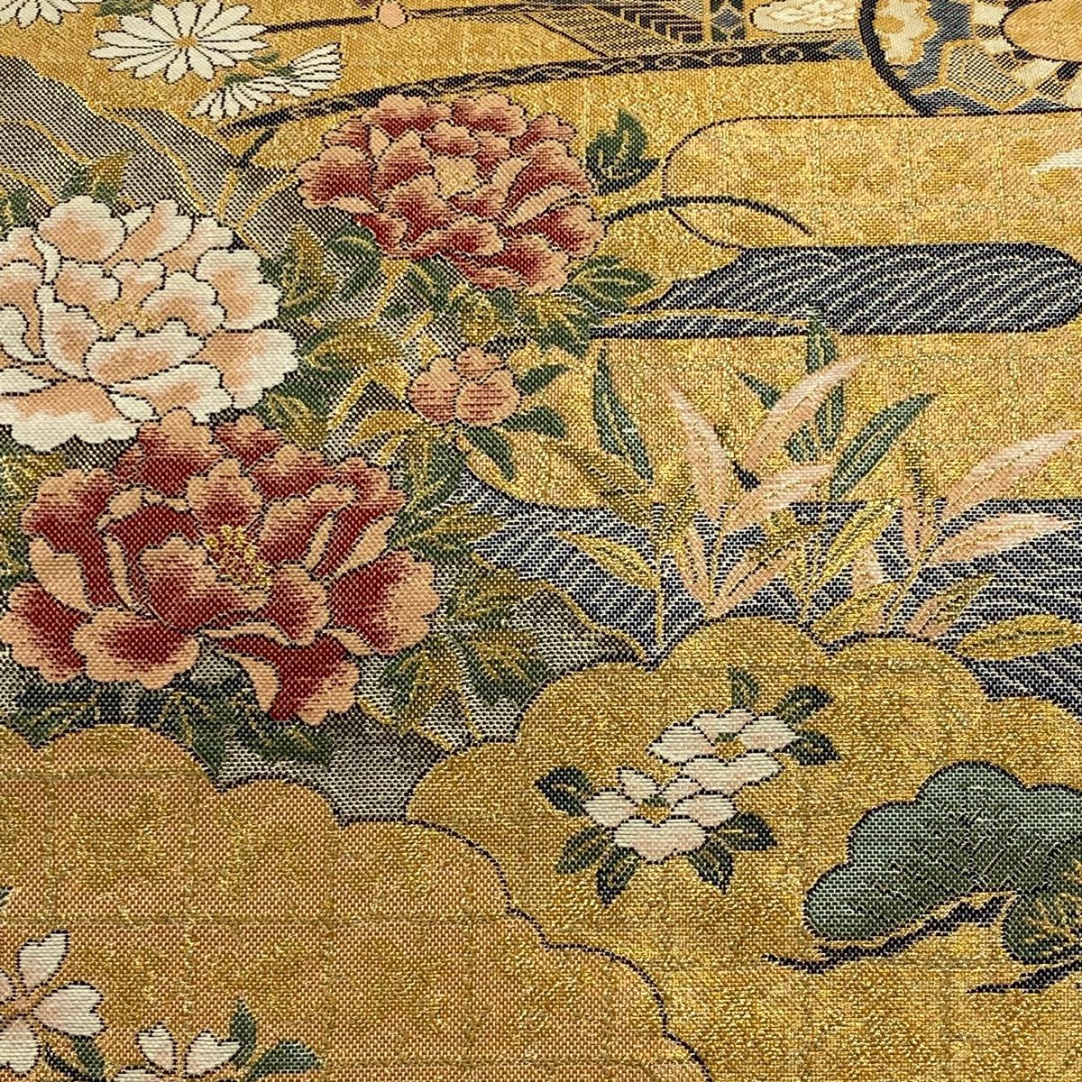 SO-357 京袋帯 六通 正絹 箔 金糸 霞文様 袋帯 秀品 花車 ヱ霞 箔 金糸 金色 六通 正絹 【中古】 - メルカリ