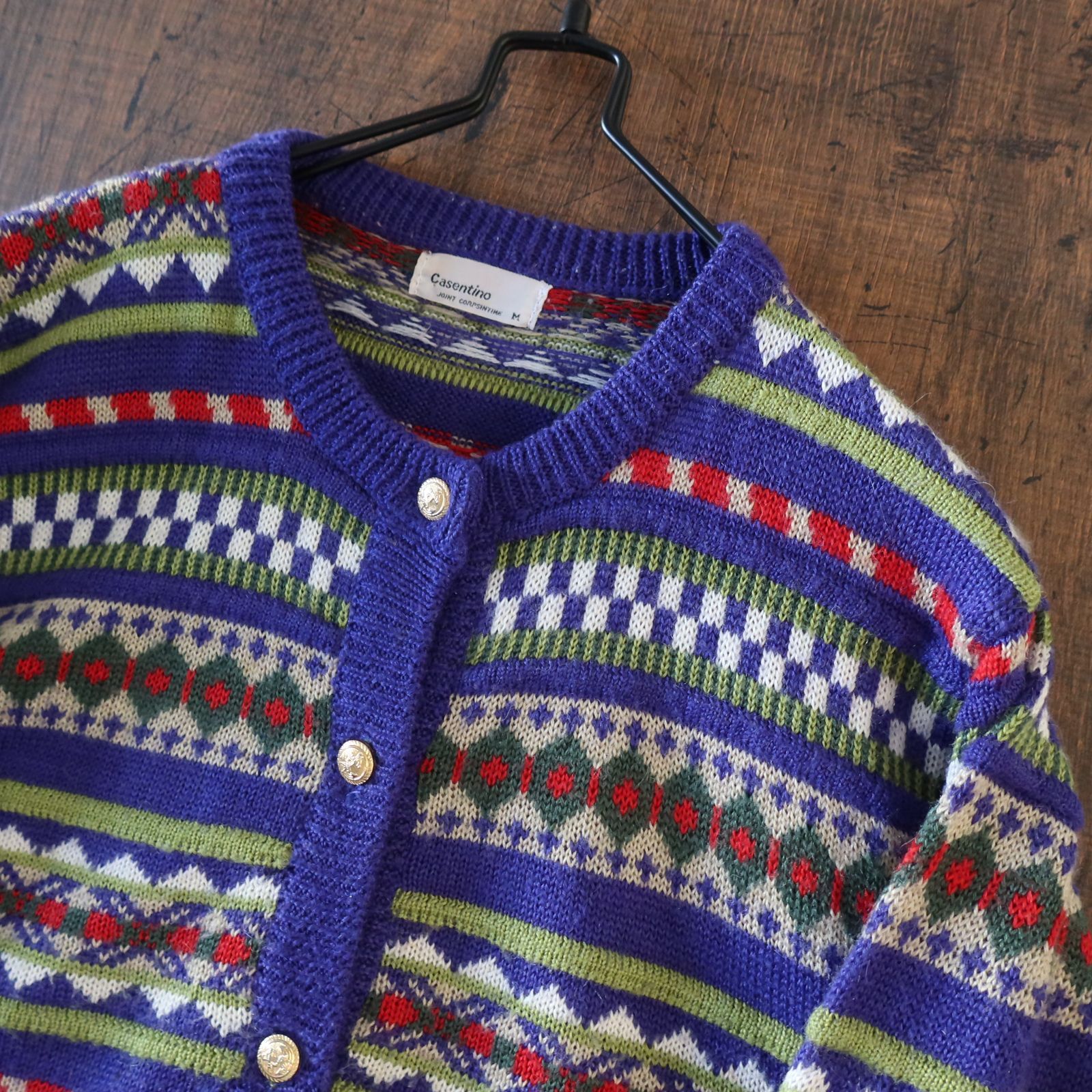 90s レトロ☆カセンティーノ LS 総柄3Dカーディガン SIZE M
