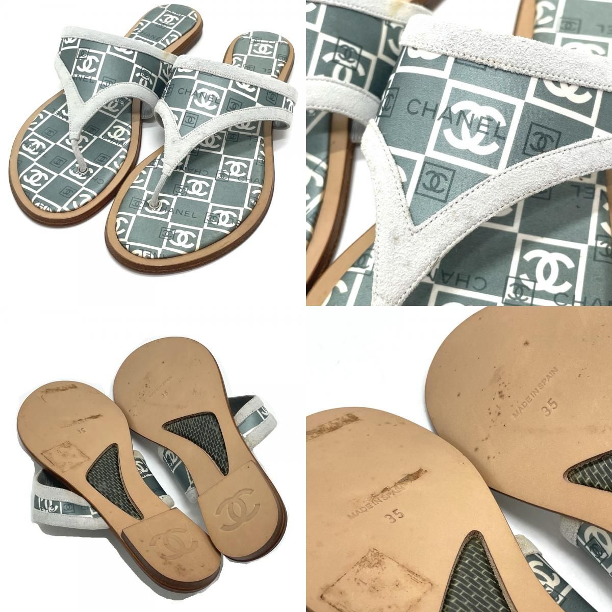 シャネル CC ココマーク ペタンコ フラット サンダル ウッド グリーン  