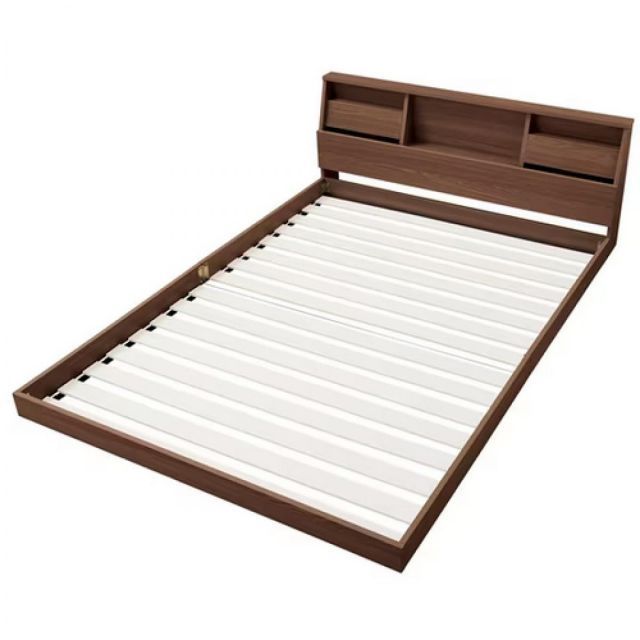 アイリスオーヤマ フロアベッド ダブル FBF-D ウォールナット ローベッド 2口コンセント すのこ 宮付き