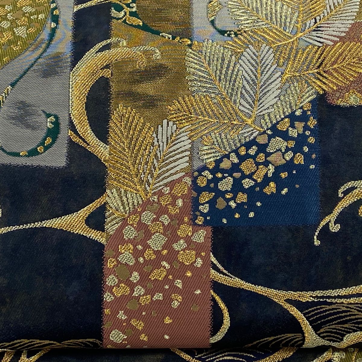 袋帯 秀品 若松短冊文 松竹梅 箔 濃紺 六通 正絹