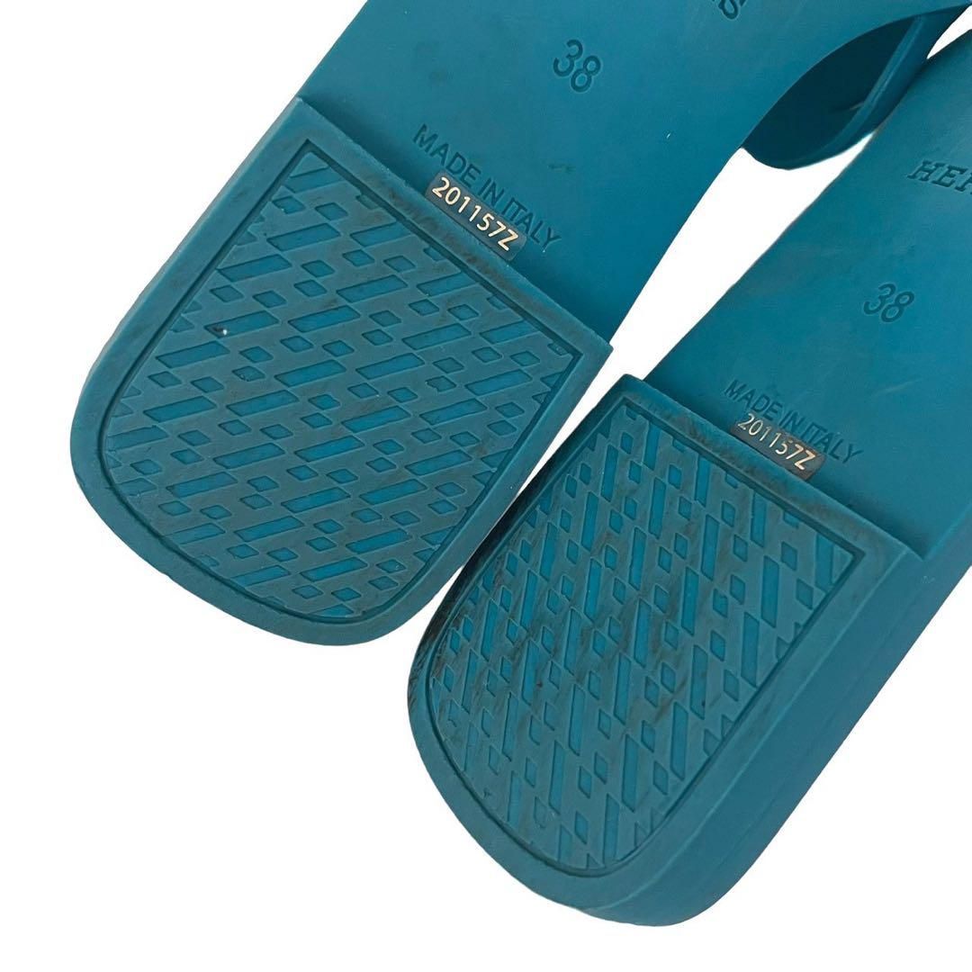 HERMES エルメス アロハ ビーチ サンダル ラバー ターコイズブルー 