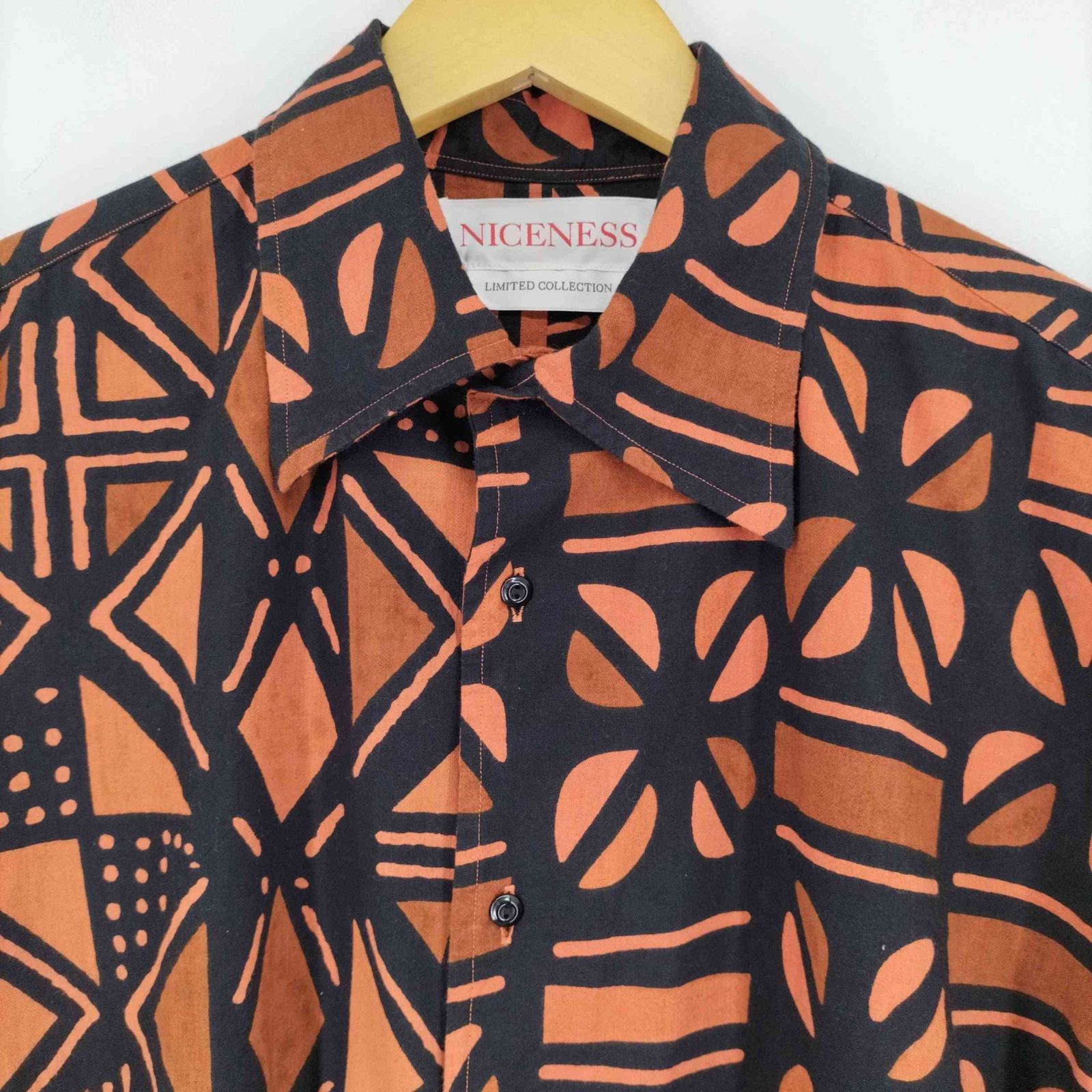 ナイスネス NICENESS 23SS HARTLEY / ハートリー (インディアコットン 切り替えシャツ) (ORANGE) メンズ JPN：L