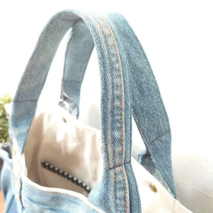 No.319【DENIM✖️ステンシル✖️フリンジTOTE BAG❤️】デニム