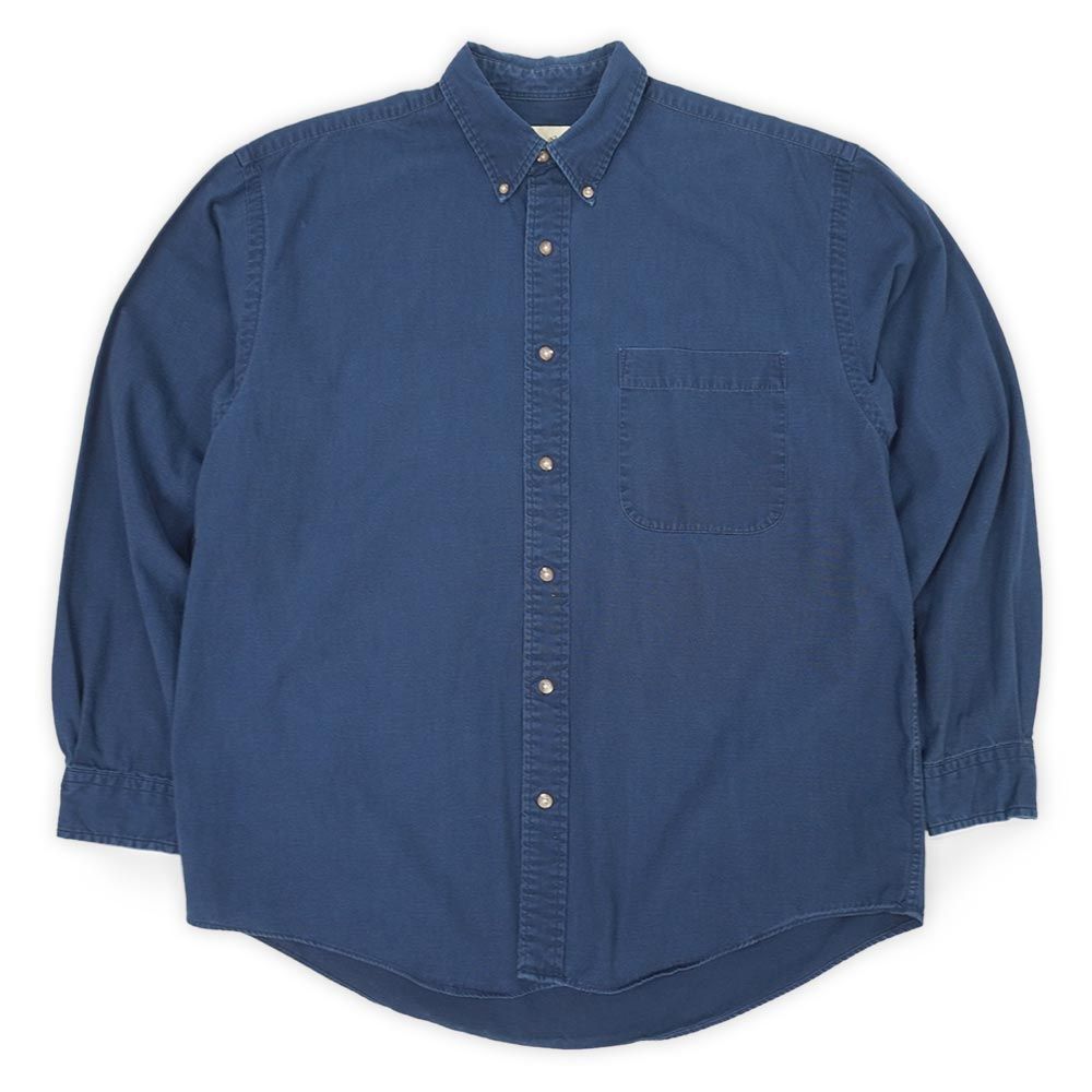 エディーバウアー Eddie Bauer 90s 90年代 ボタンダウンシャツ BD 無地 キャンバス 白タグ USA アメリカ ヴィンテージ 古着 メンズ シャツ ネイビー | 紺 L