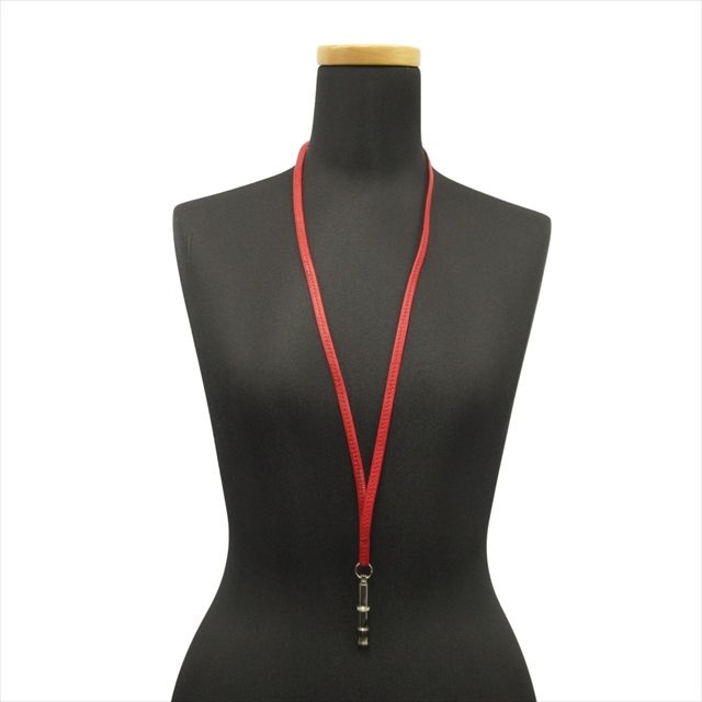 HERMES エルメスシフレホイッスル犬笛赤レザー ネックレス