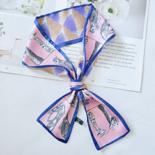 キリン柄 スカーフ レディース ボウスカーフ バンダナ リバーシブル