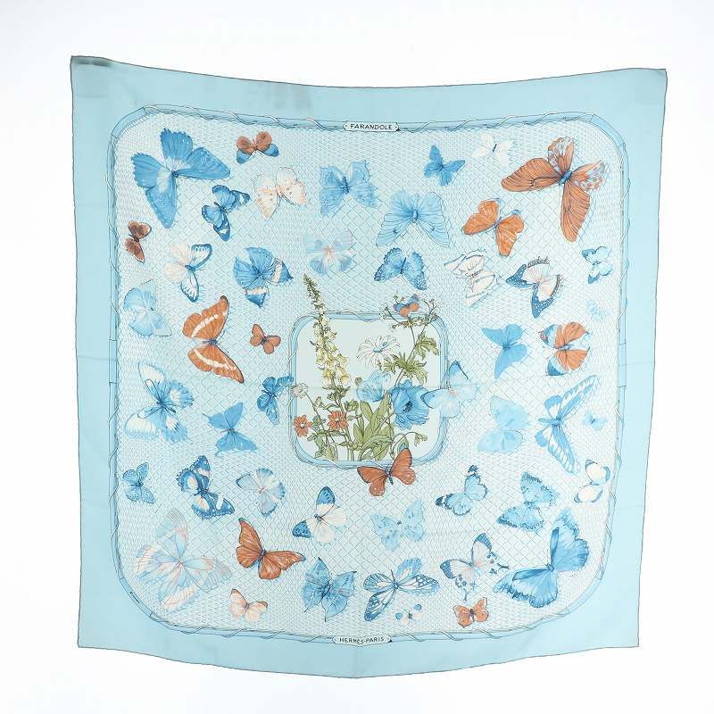 エルメス スカーフ カレ90 FARANDOLE プロヴァンス地方の踊り 蝶 花 エルメス HERMES カレ90 FARANDOLE プロヴァンス地方の踊り