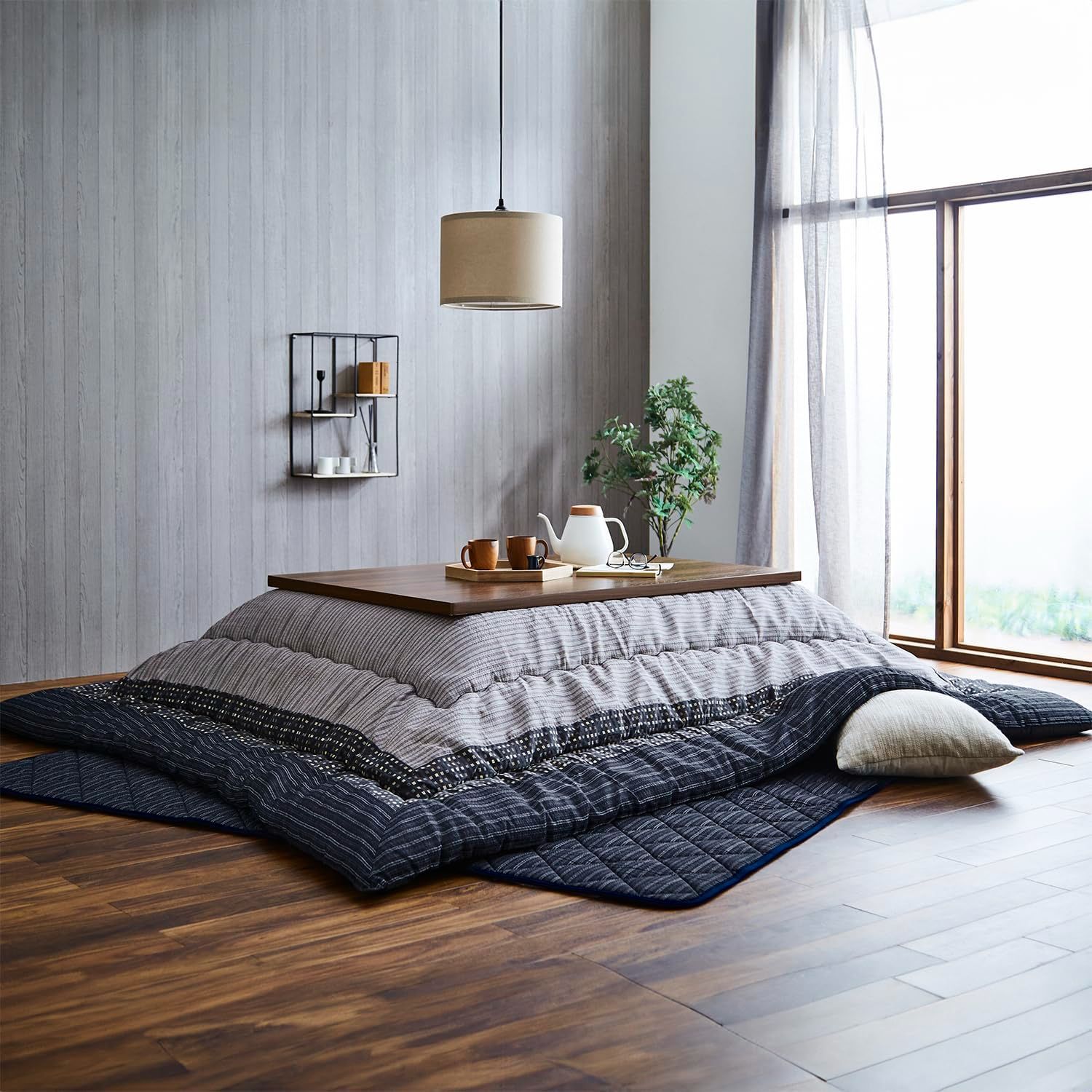 数量 イケヒコ こたつ布団 長方形 掛敷セット ゆかり 約205×245cm ブラック しじら 厚掛け 5110330