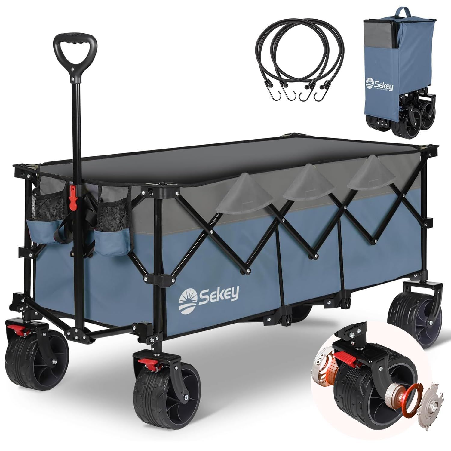 Sekey 特大容量300L 耐荷重200kg 【荷室の長さ113cm】 長物対応 キャリーワゴン 【幅10cmのブレーキ付き極太ノーパンクタイヤ】 【ベアリング付き】 深型 【収納サイズが類似品で最小級】 ワンタ