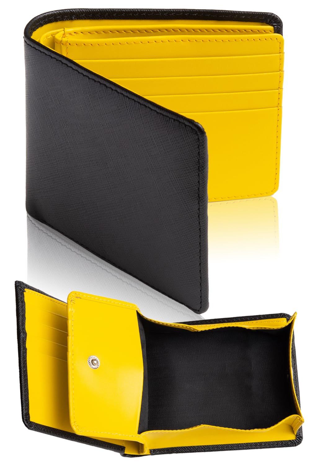 財布 メンズ 2つ折り BOX型小銭入れ 二つ折り メンズ財布 本革 大容量 カード 二つ折り財布 14 イエロー ４．イエロー