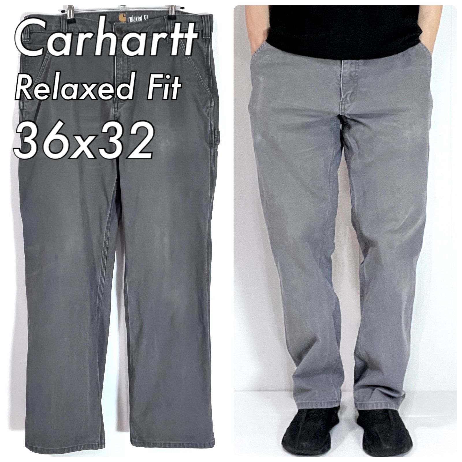 CarhartダブルニーダックワークパンツW36チャコールグレーフェードブラック