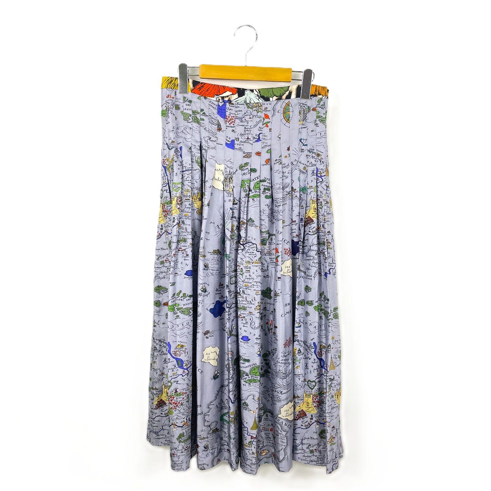 LA PRESTIC OUISTON ラプレスティックウィストン 17-060-450-0004-3-0 プリーツロングスカート シルク イタリア製 地図柄