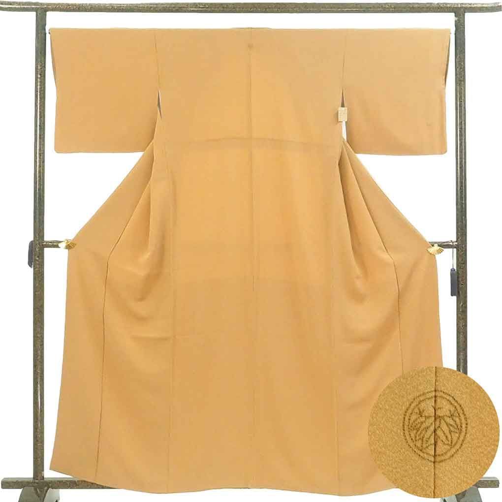 色無地 身丈161cm 裄66cm 前幅25cm 後幅30cm 袖丈44cm 袖幅34cm レディース 袷 無地 裄長 裄M-Lサイズ 秋冬春用 正絹 シルク ブラウン リメイク リユース リサイクル 呉服のきくや