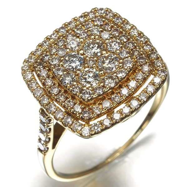 ダイヤ ダイヤモンド 1.00ct パヴェ スクエア リング K18YG