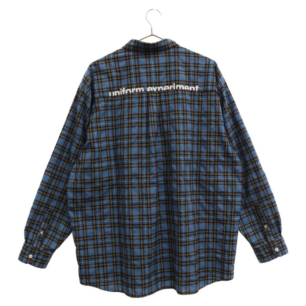 UNIFORM EXPERIMENT (ユニフォームエクスペリメント) 21SS BAGGY REGULAR COLLAR CHECK SHIRT バギーレギュラーカラー 長袖チェックシャツ ブルー UE-210045