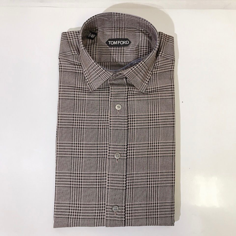 【美品】TOM FORD トムフォード ドレスシャツ ブラウン チェック 長袖 メンズ 40  15  3/4