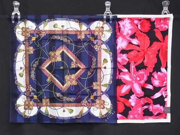 □新品同様□ CELINE セリーヌ 花柄 総柄 ハンカチ ハンカチーフ