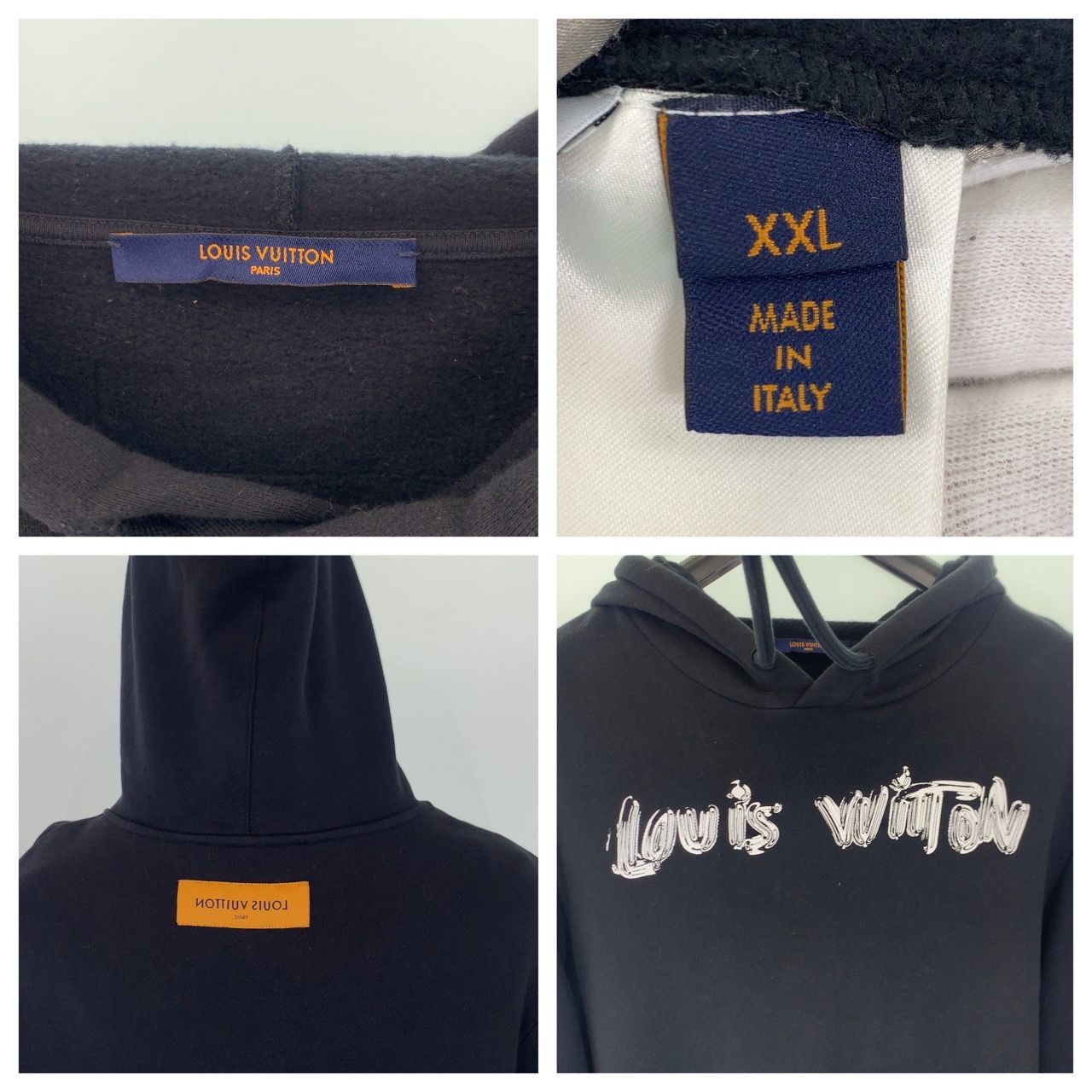 美品 LOUIS VUITTON ルイヴィトン 22SS グラフィックロゴプリント XXLサイズ ブラック 黒 コットン RM221 IHN  HMY78W プルオーバーパーカー スウェット 裏起毛 メンズ 403181 【中古】【中古】