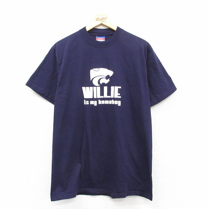 L/古着 チャンピオン champion 半袖 ビンテージ Tシャツ メンズ 00s WILLIE コットン クルーネック 紺 ネイビー 25jun02 